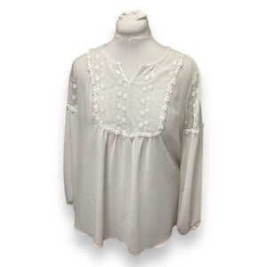Krazy Kat Women’s Ivory Chiffon Lace Embellished Embroidered Boho Blouse, sz L